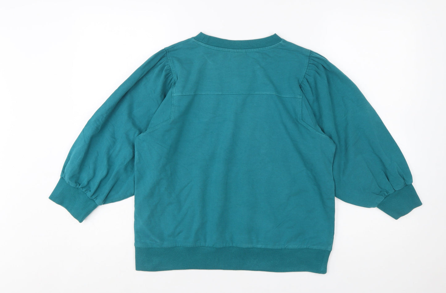 Oliver Bonas Women Teal Puff Sleeve Cotton Sweatshirt UK 12