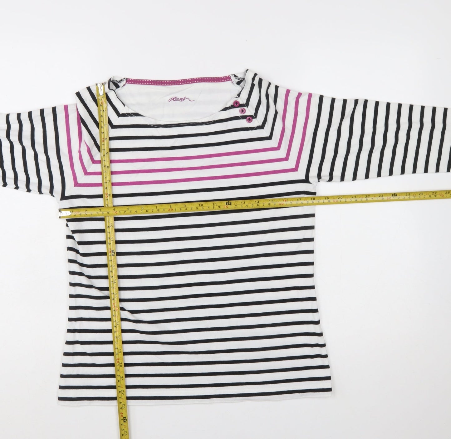 Dash Womens Multicoloured Striped Boat Neck Long Sleeve Cotton T-Shirt Size 12