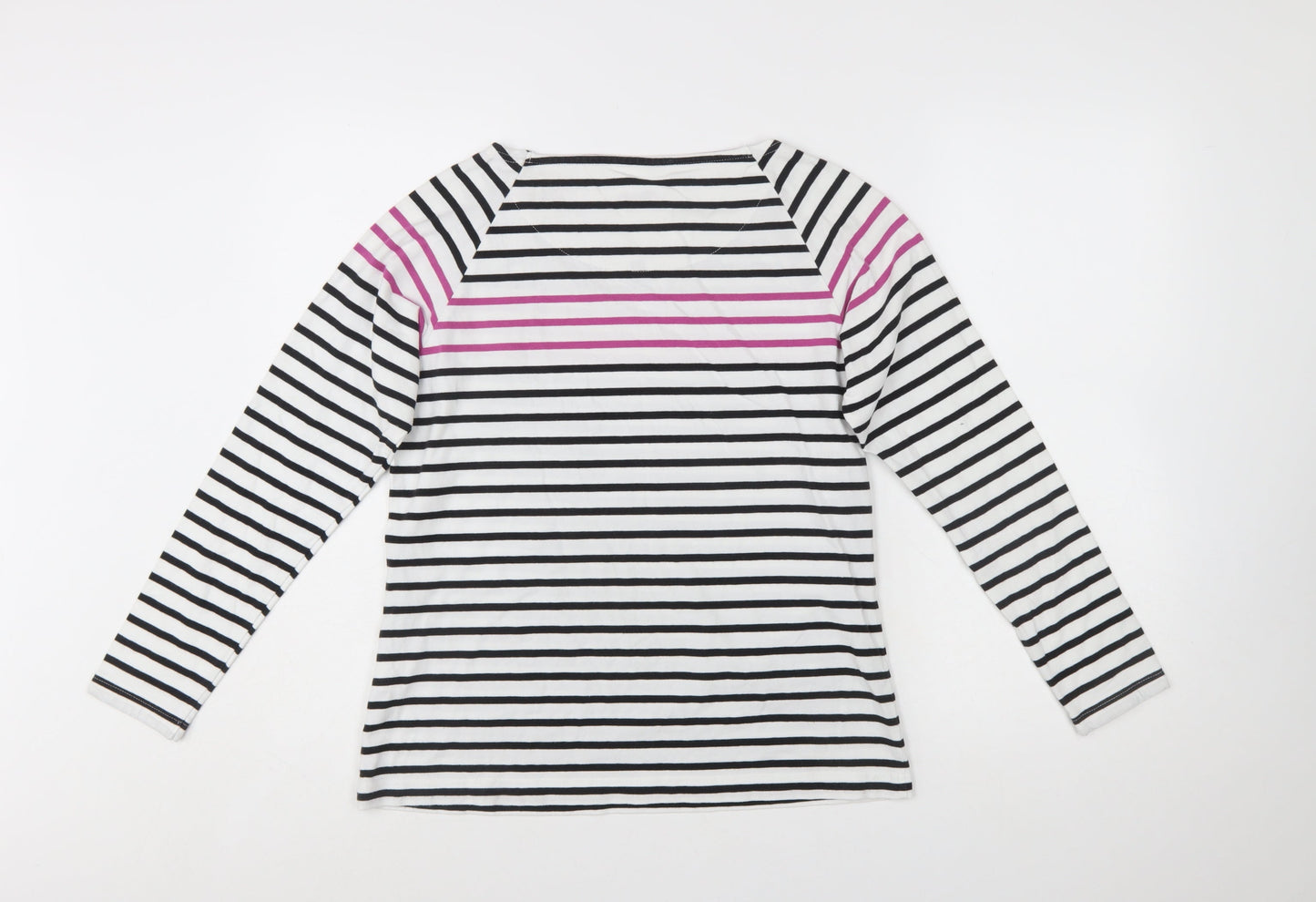 Dash Womens Multicoloured Striped Boat Neck Long Sleeve Cotton T-Shirt Size 12