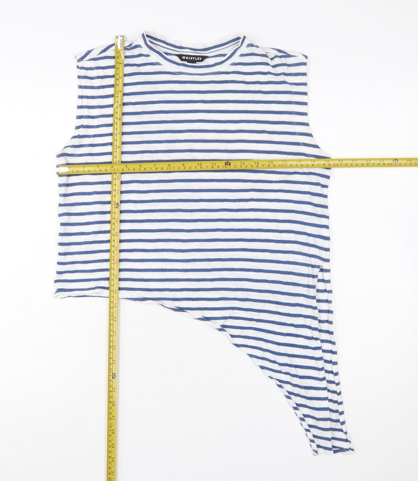 Whistles Women's Blue Striped Asymmetric Sleeveless Cotton Tank Top Size S