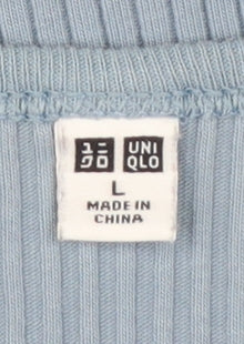 Uniqlo Women Blue Ribbed Cropped T-Shirt Size L