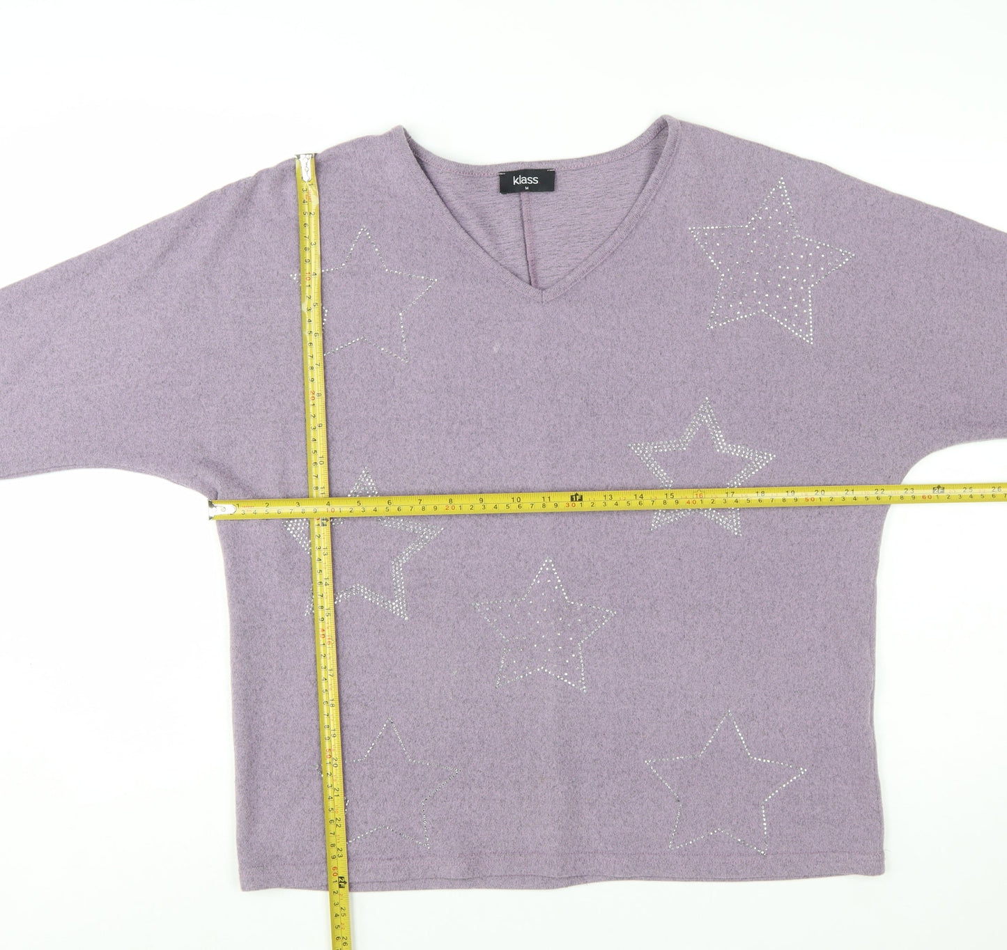 Klass Women’s Purple Rhinestone Star V-Neck Jumper M