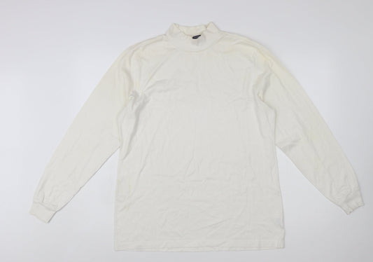 Lands' End Women's Ivory Mock Neck Long Sleeve Cotton Top M