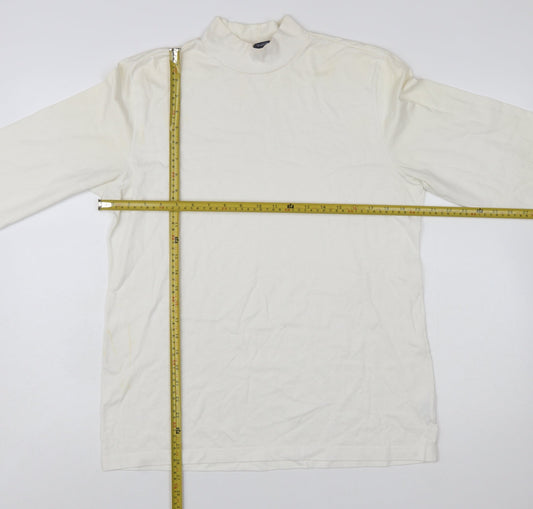 Lands' End Women's Ivory Mock Neck Long Sleeve Cotton Top M