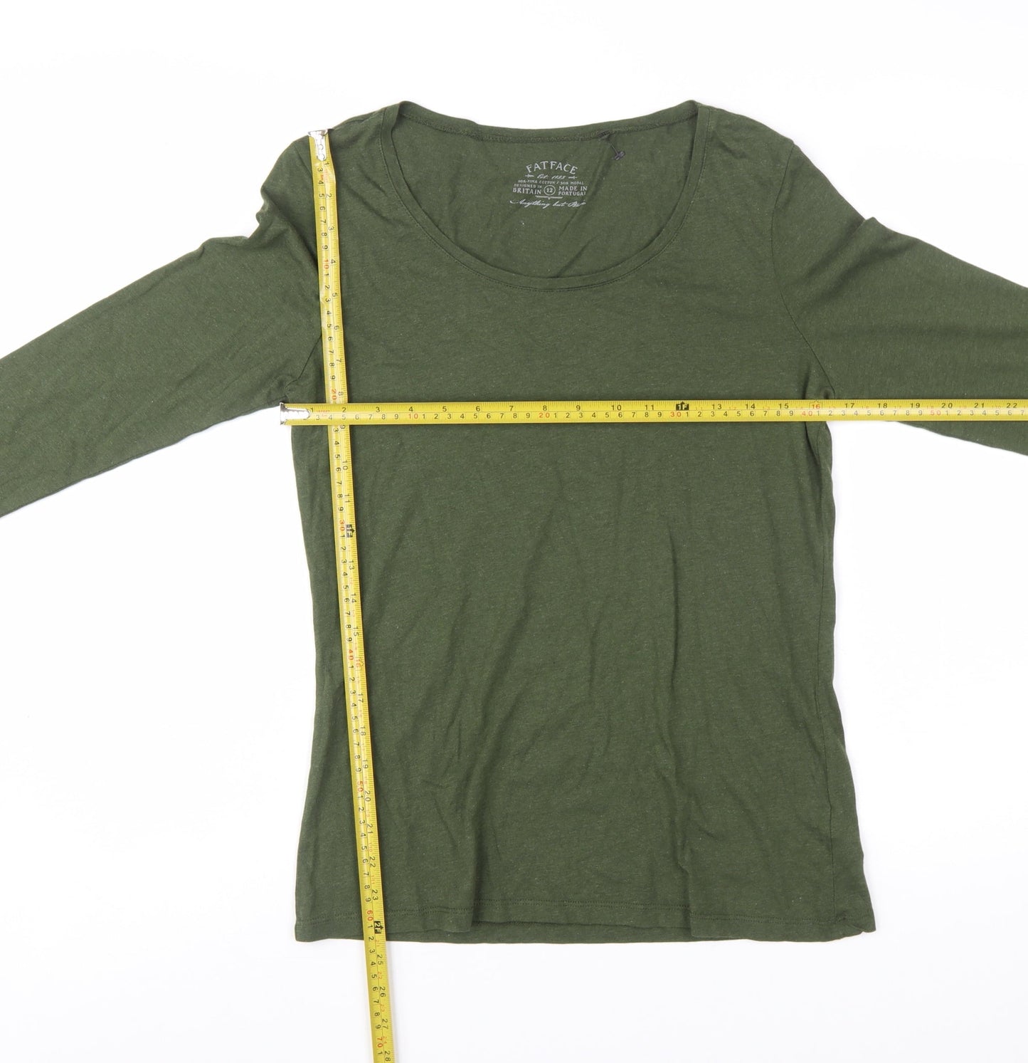 FatFace Women Green 3/4 Sleeve Basic Jersey T-Shirt Size 12