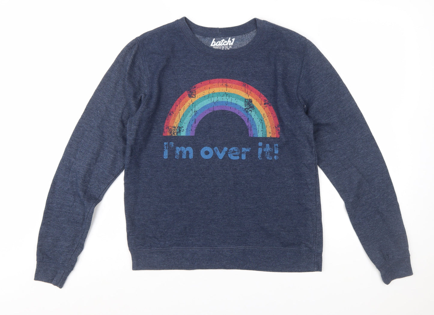 Batch1 Women's Blue Rainbow Graphic Pullover Sweatshirt Medium