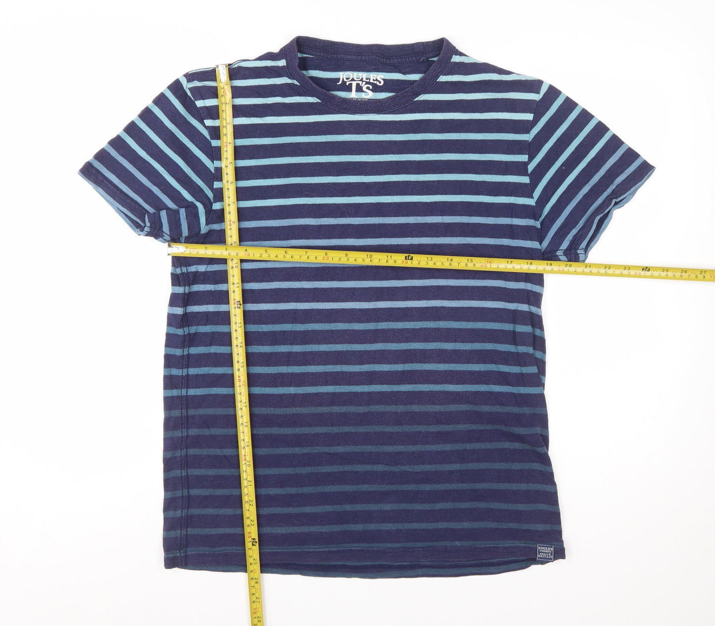 Joules Men's Blue Striped Crew Neck Cotton T-Shirt Size M