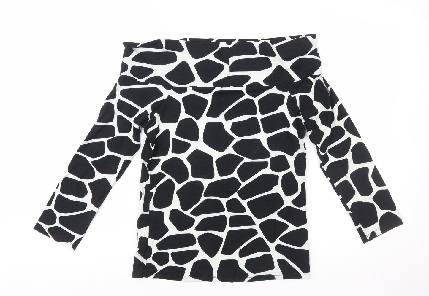 Zara Women Black Animal Print Off the Shoulder Blouse Size L