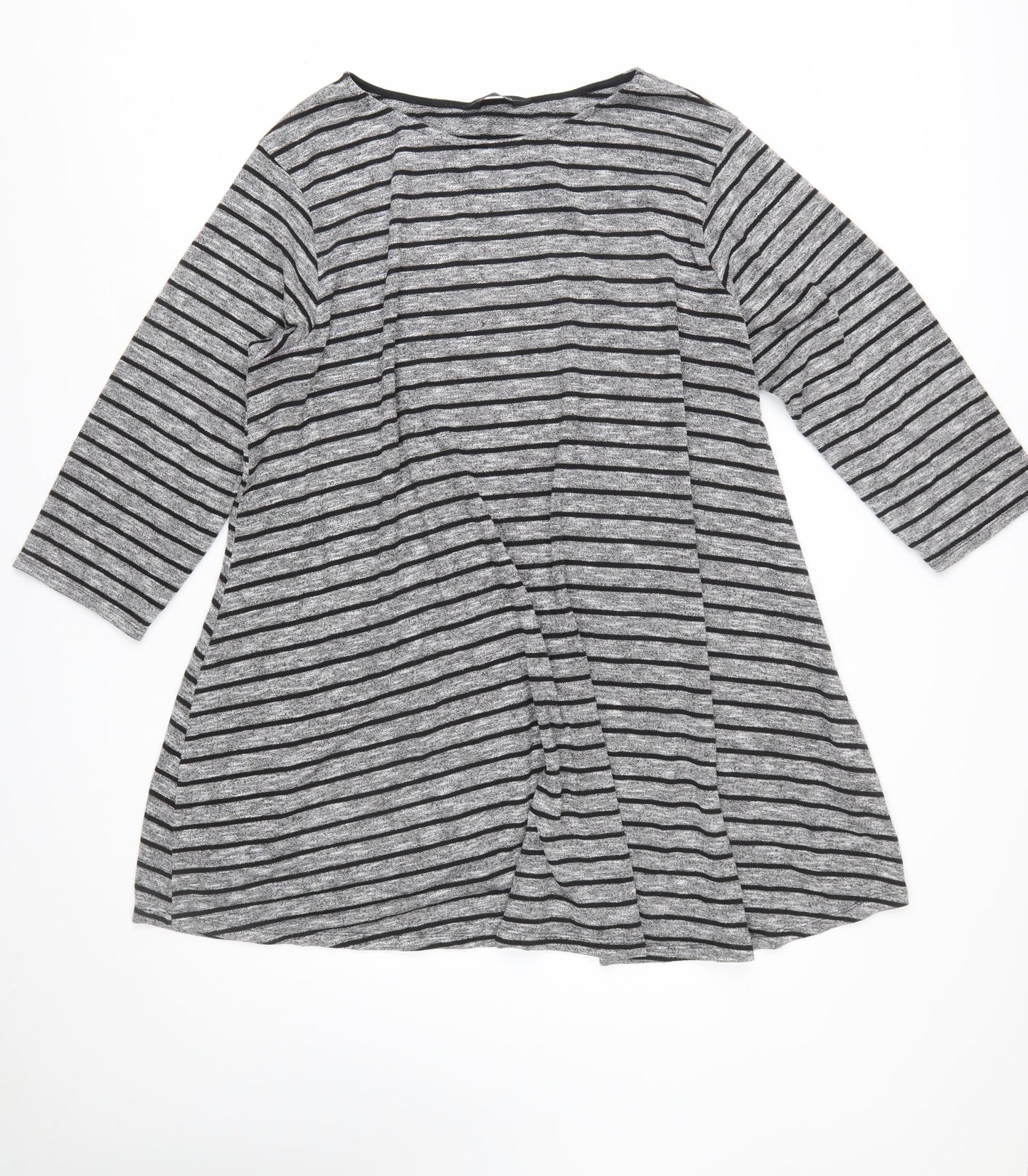 Yours Women Grey Striped 3/4 Sleeve Tunic Jumper Size 22