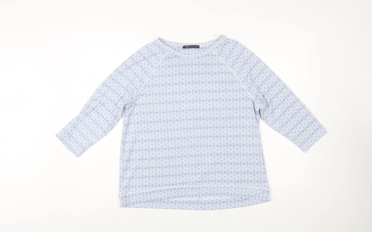 Marks and Spencer Womens Blue Geometric 3/4 Sleeve Blouse UK 14