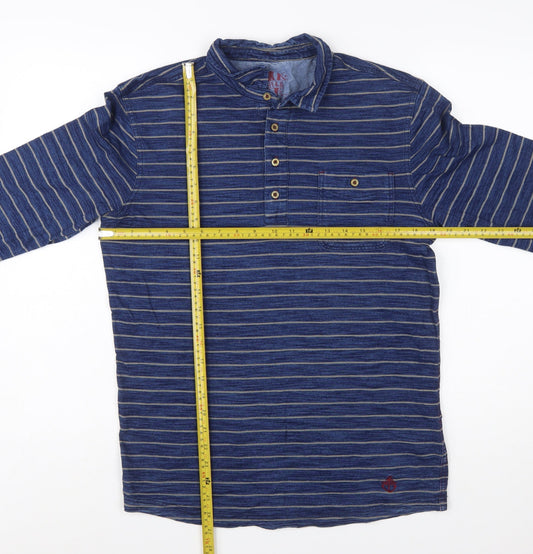 White Stuff Men's Blue Striped Long Sleeve Polo Shirt Size S