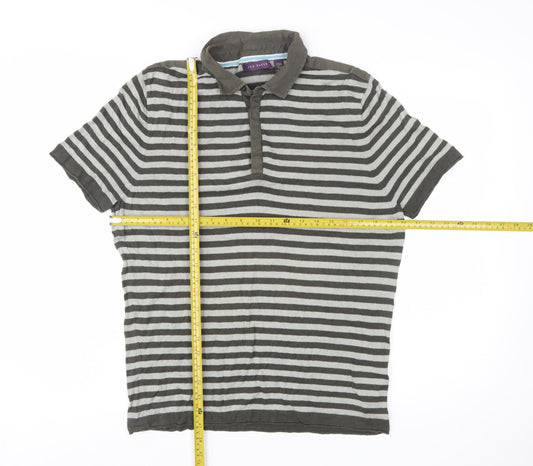 Ted Baker Men's Grey Striped Cotton Polo Shirt Size L