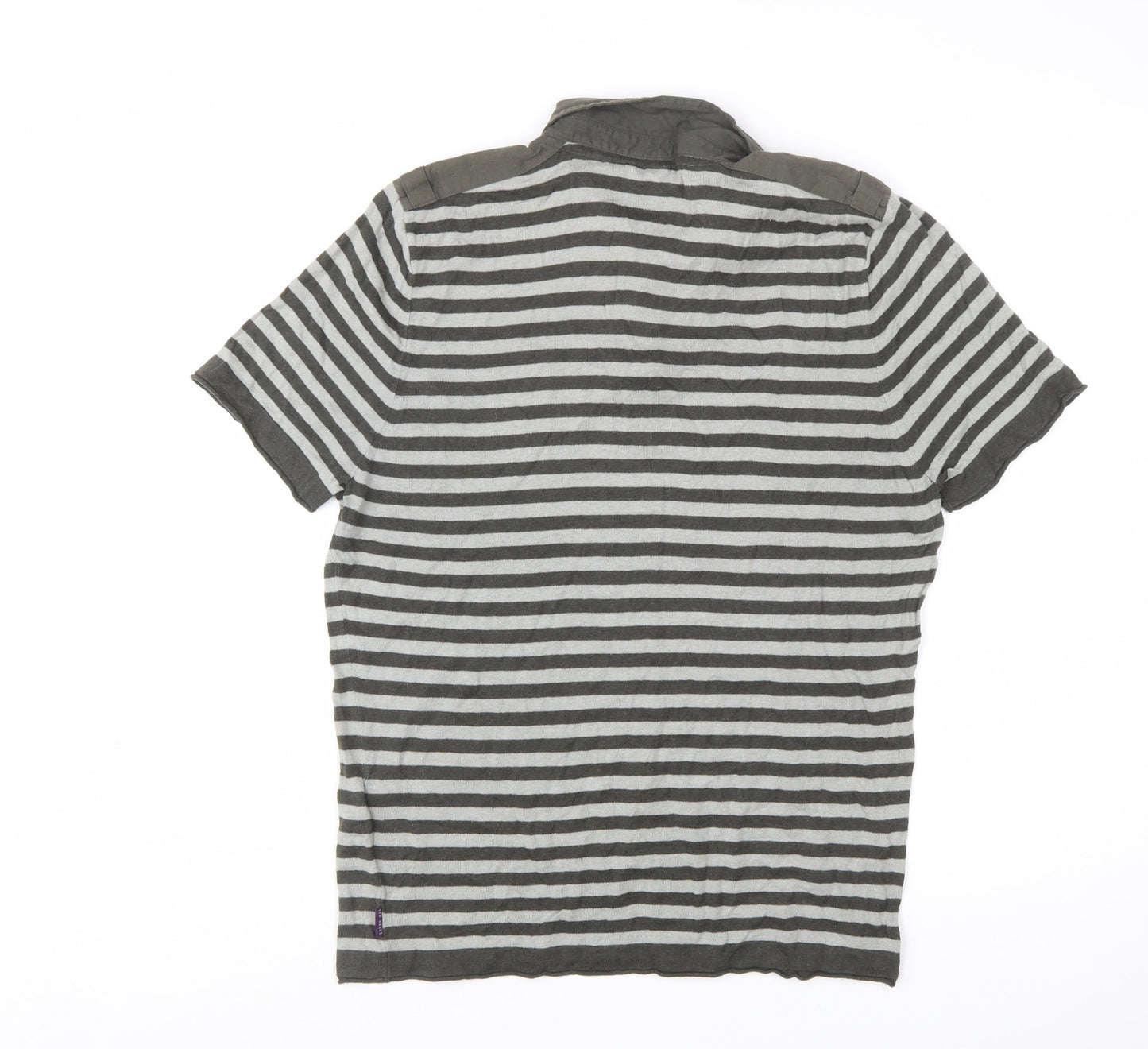 Ted Baker Men's Grey Striped Cotton Polo Shirt Size L