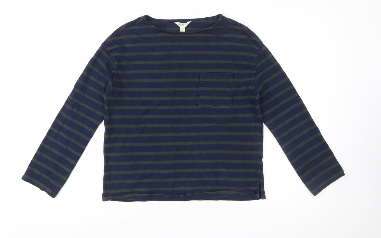 Seasalt Cornwall Men's Blue Stripe Long Sleeve Cotton T-Shirt Size M