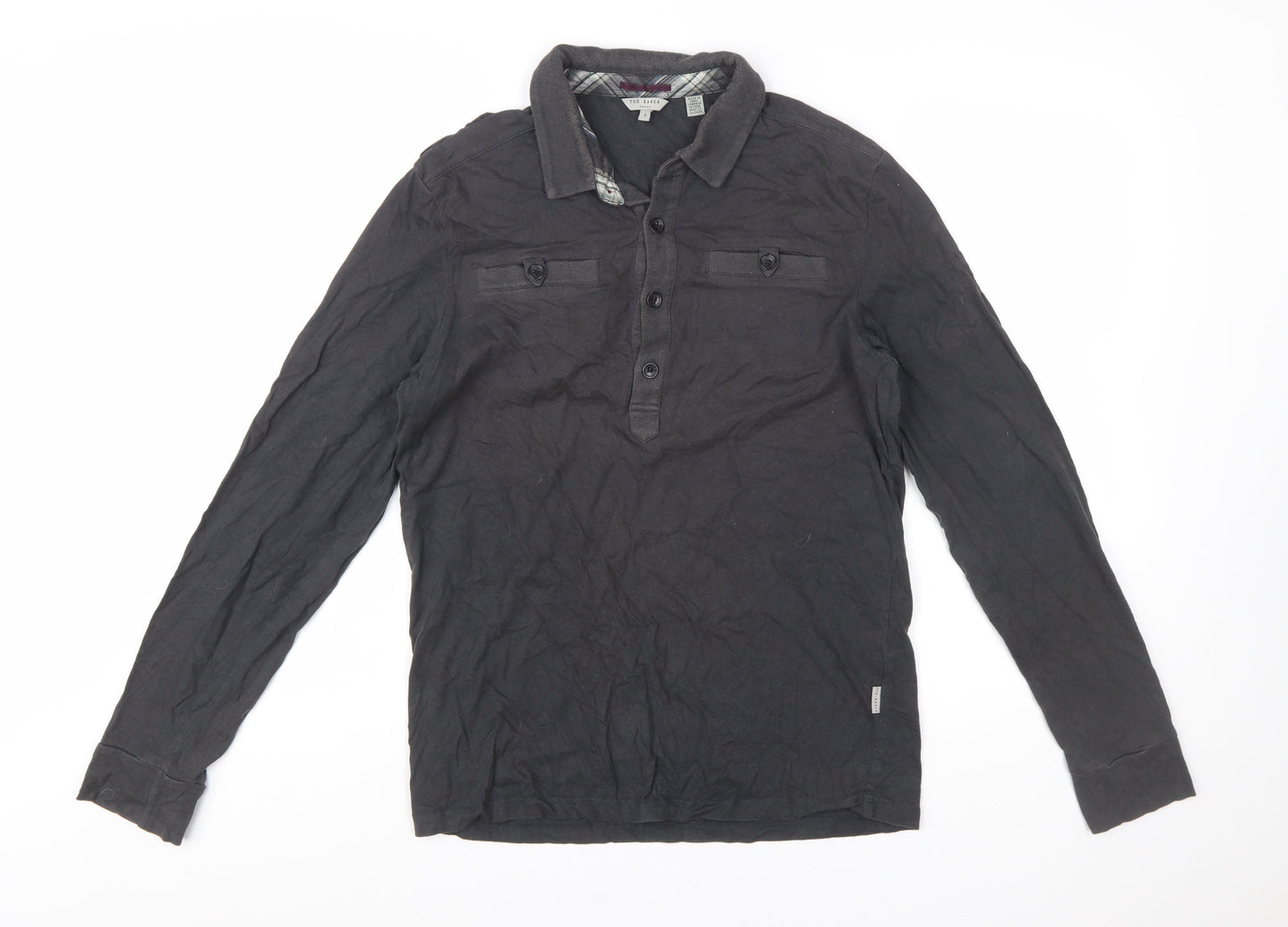 Ted Baker Men's Black Long Sleeve Cotton Polo Shirt Size L