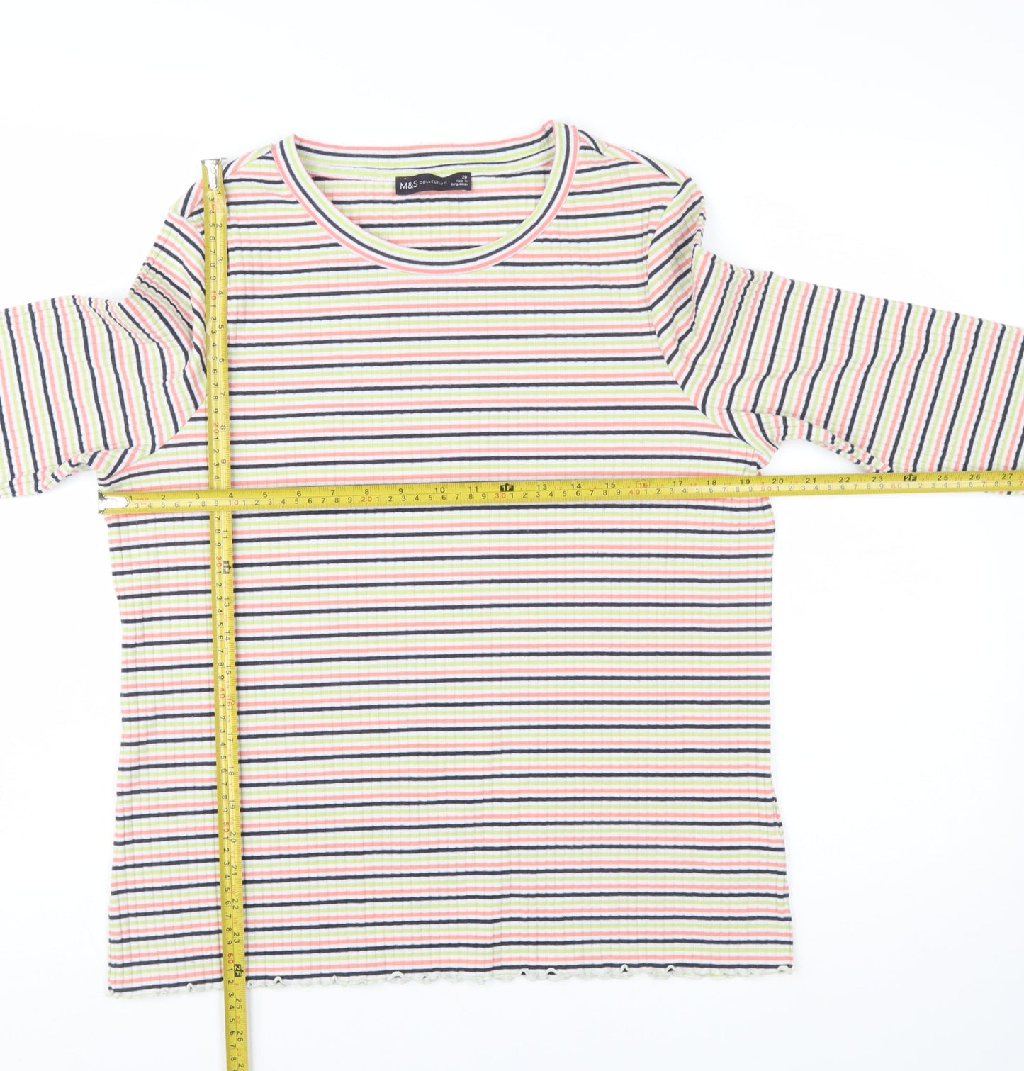 Marks and Spencer Women’s Multicoloured Striped Long Sleeve Cotton Jersey T-Shirt Size 20