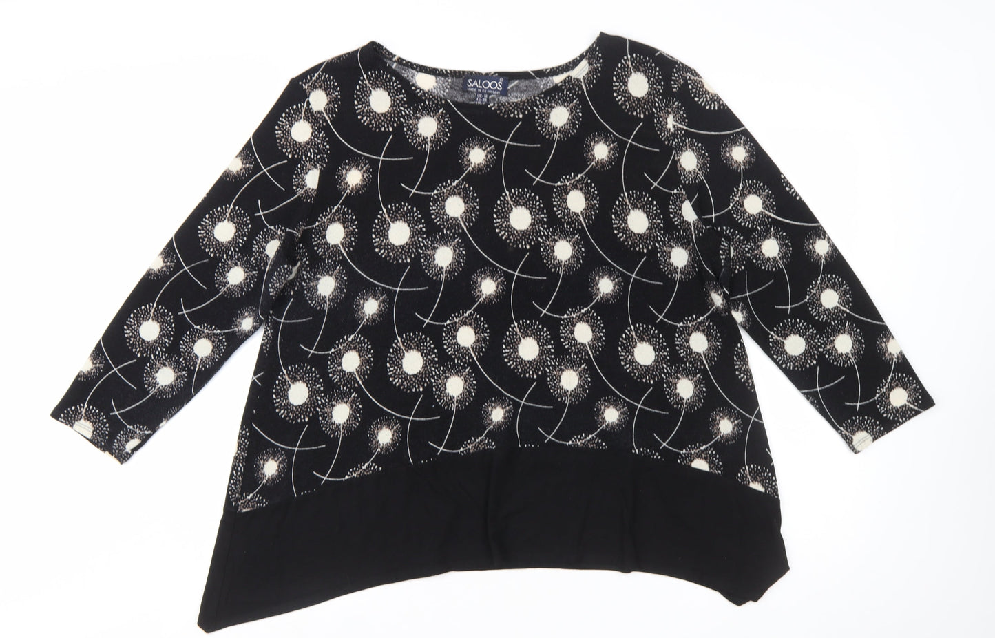 Saloos Women Black Dandelion Print Long Sleeve Tunic Jumper Size 18
