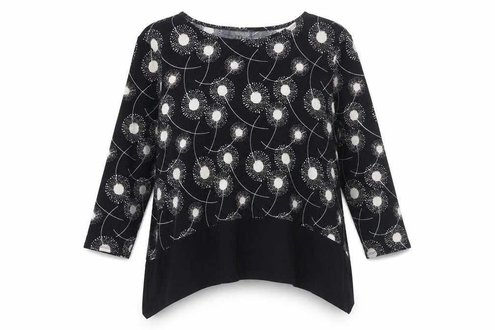 Saloos Women Black Dandelion Print Long Sleeve Tunic Jumper Size 18