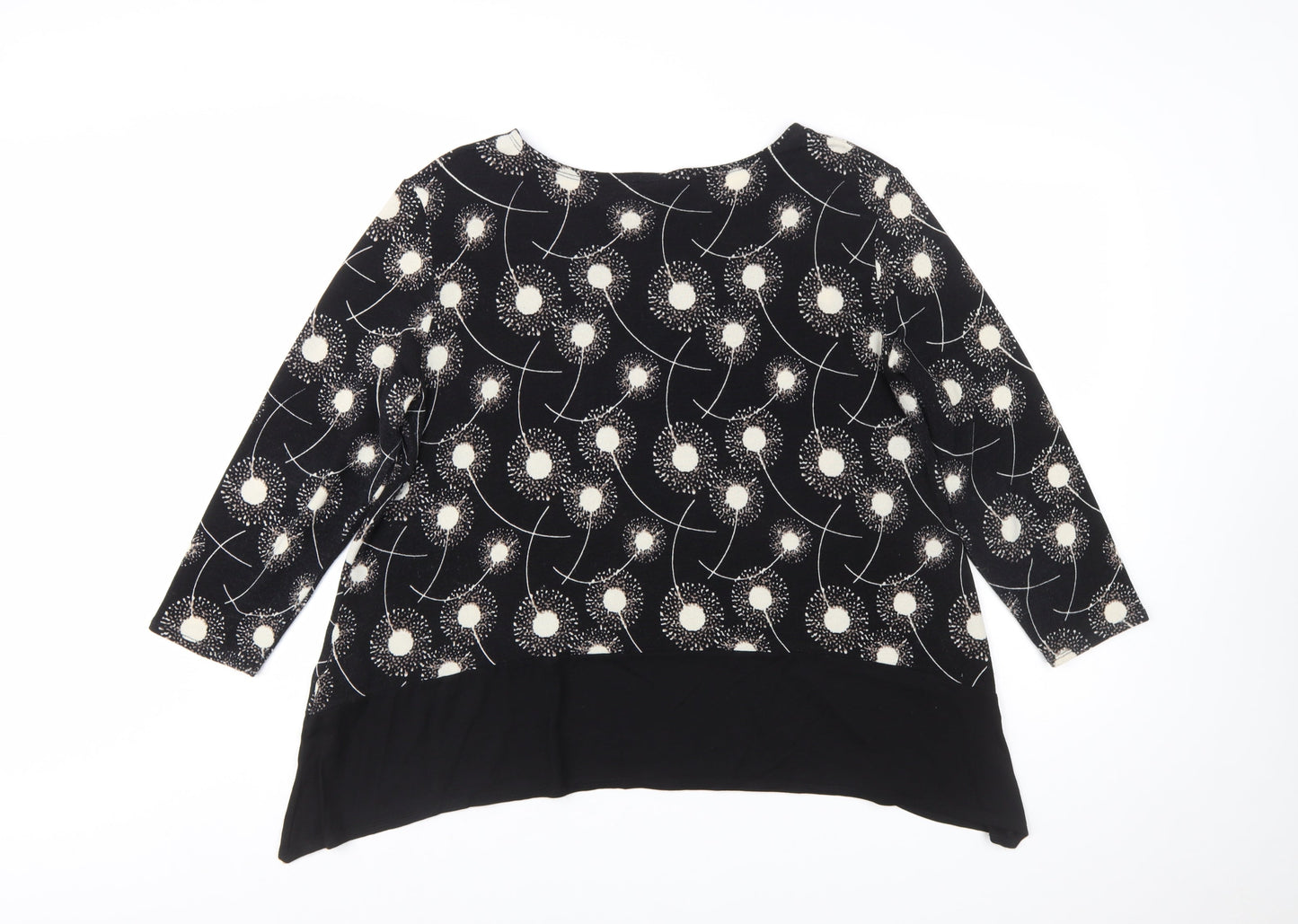 Saloos Women Black Dandelion Print Long Sleeve Tunic Jumper Size 18