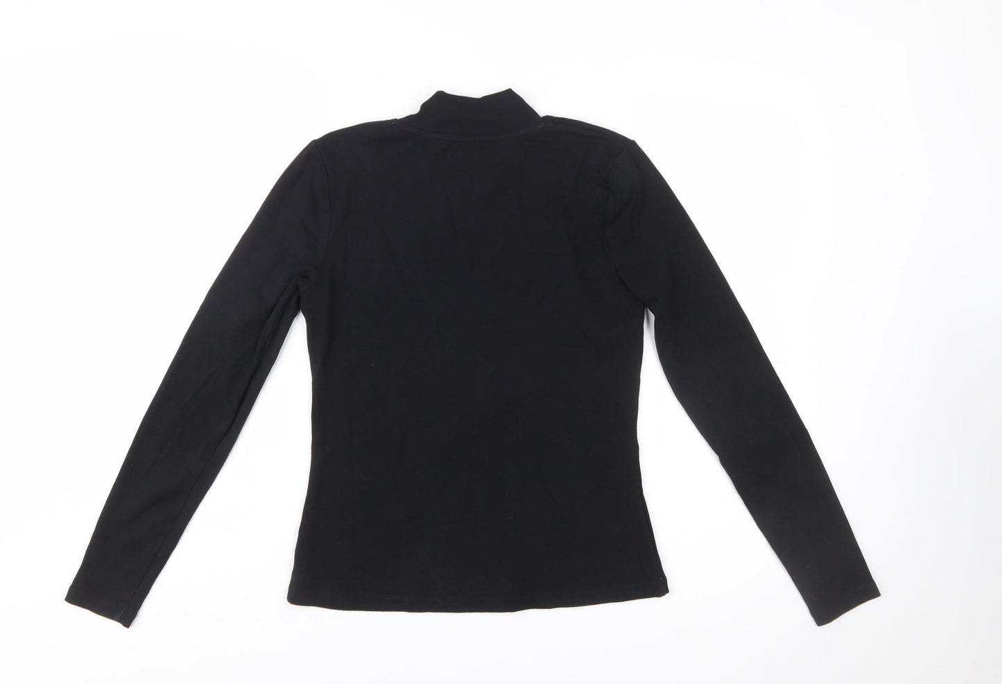Boden Women Black Mock Neck Long Sleeve Cotton Blend Top UK 12