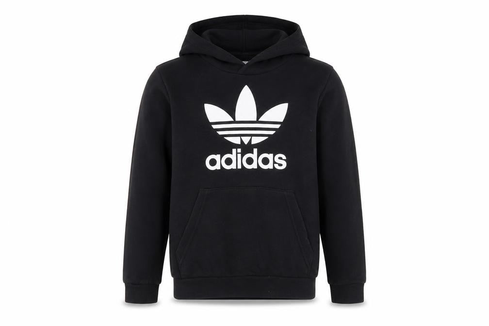 Adidas Boys Black Pullover Hoodie 10-11 Years Cotton Blend Trefoil Logo
