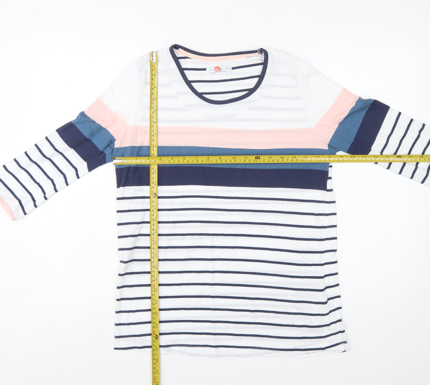 Brakeburn Women’s Multicoloured Stripe 3/4 Sleeve Cotton T-Shirt Size 14