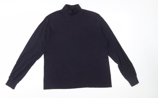 Lands' End Women's Blue Mock Neck Long Sleeve Cotton Top M 10-12