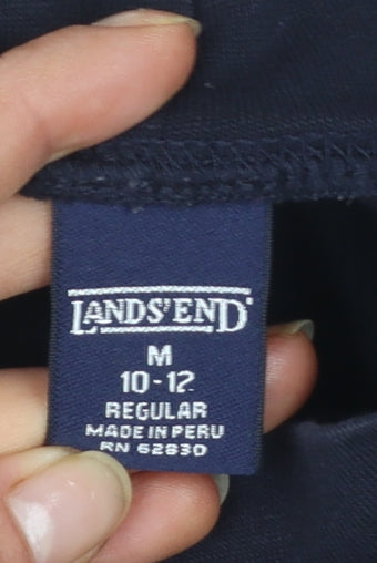 Lands' End Women's Blue Mock Neck Long Sleeve Cotton Top M 10-12