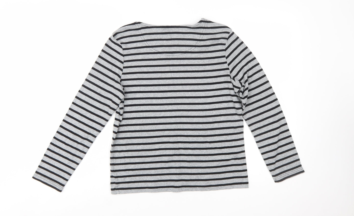 Maine Women's Grey Striped Floral Cotton Long Sleeve T-Shirt Size 14