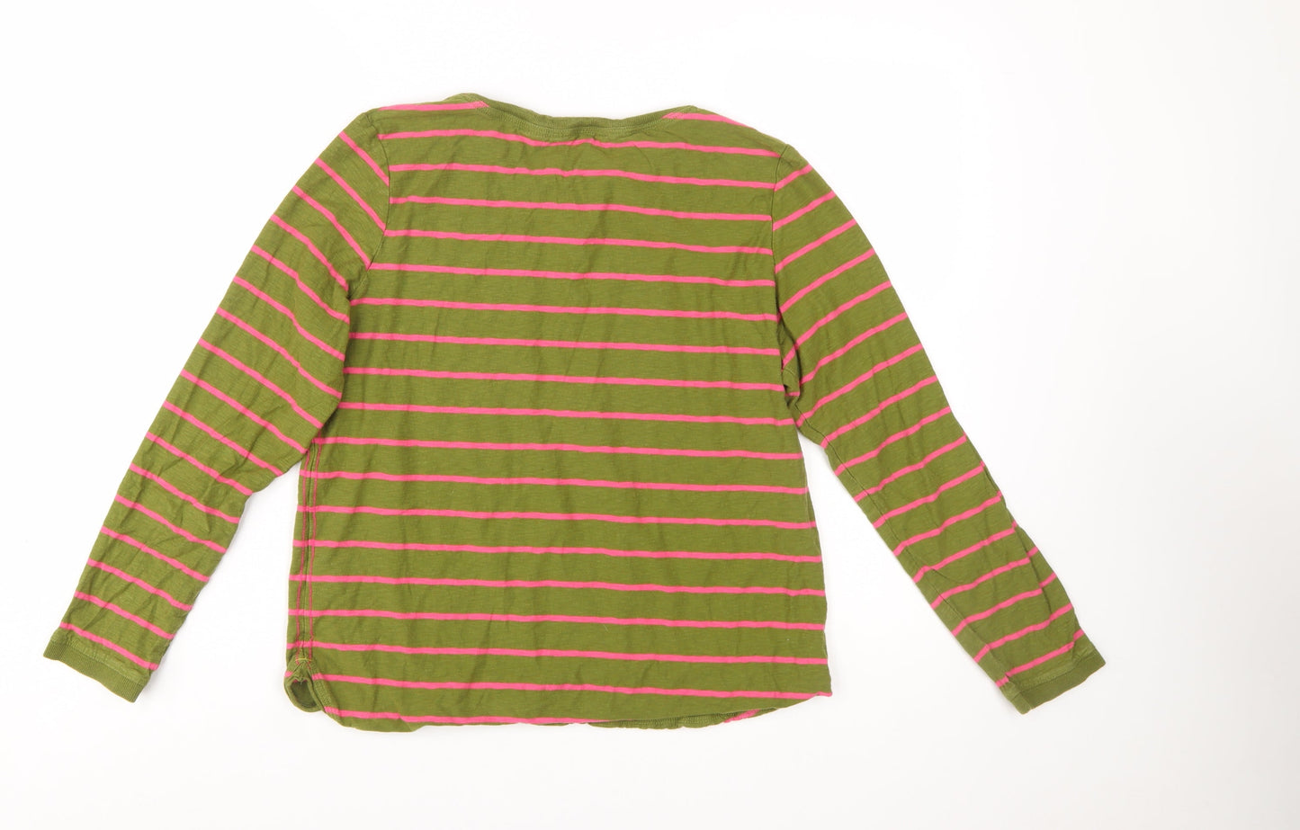 White Stuff Womens Green Pink Striped Long Sleeve Cotton Top UK 14