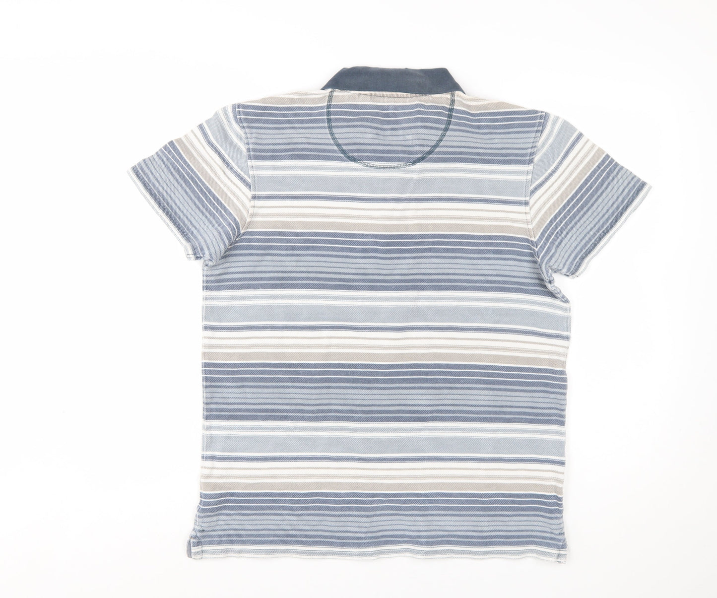 Mantaray Men's Blue Striped Polo Shirt Size S Cotton Casual Top