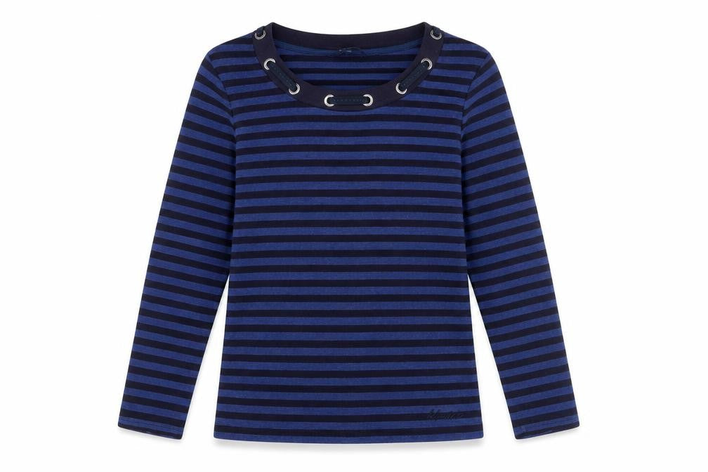 Maine New England Womens Blue Striped Long Sleeve T-Shirt Size 10
