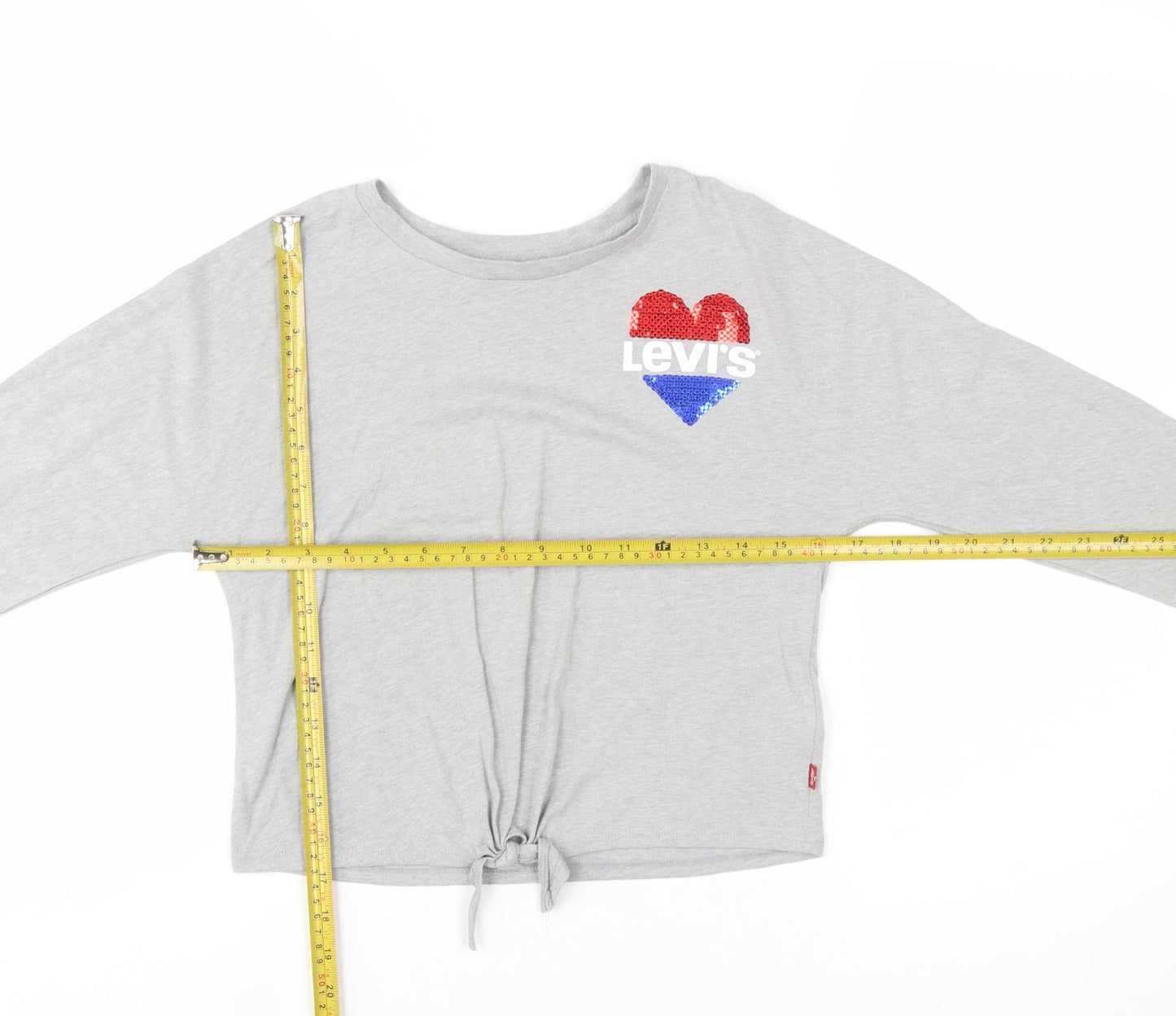 Levi's Girls Grey Sequin Heart Long Sleeve Tie Hem T-Shirt 12 Years