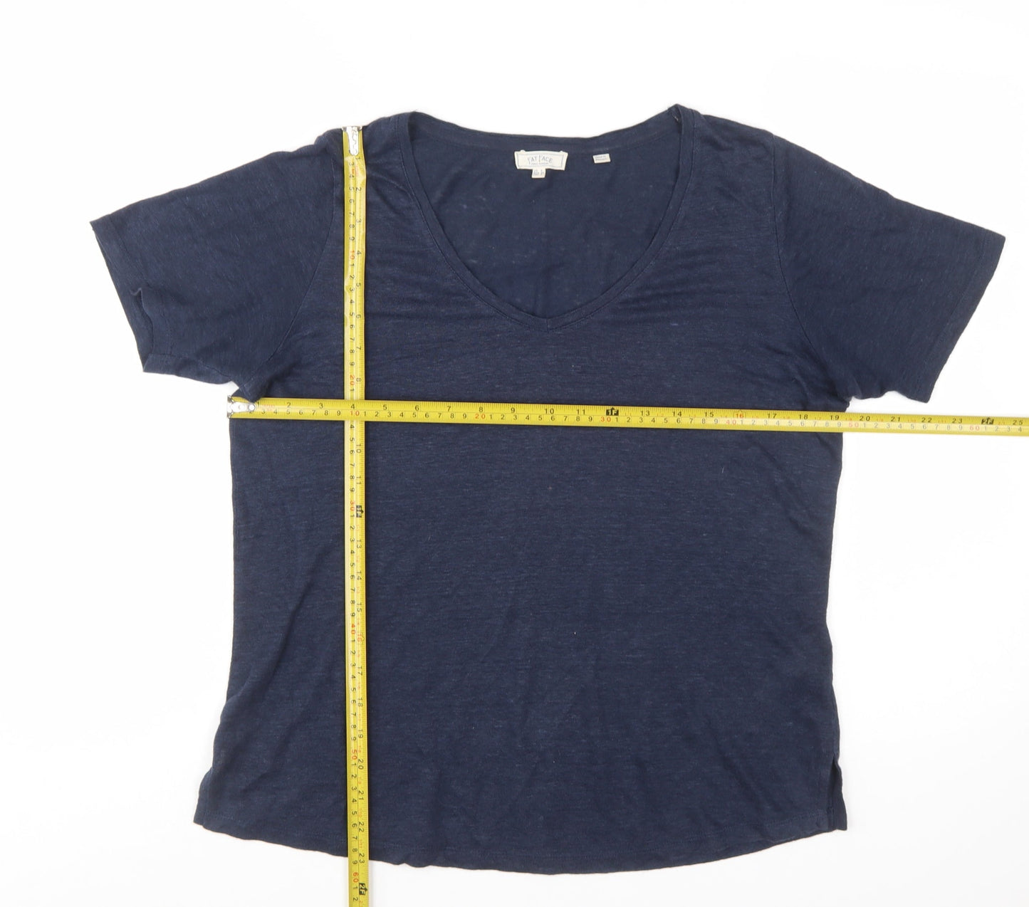 Fat Face Womens Blue Linen V-Neck Short Sleeve Basic T-Shirt Size 6