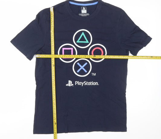 Difuzed Men’s Blue PlayStation Logo Graphic Cotton T-Shirt Size M
