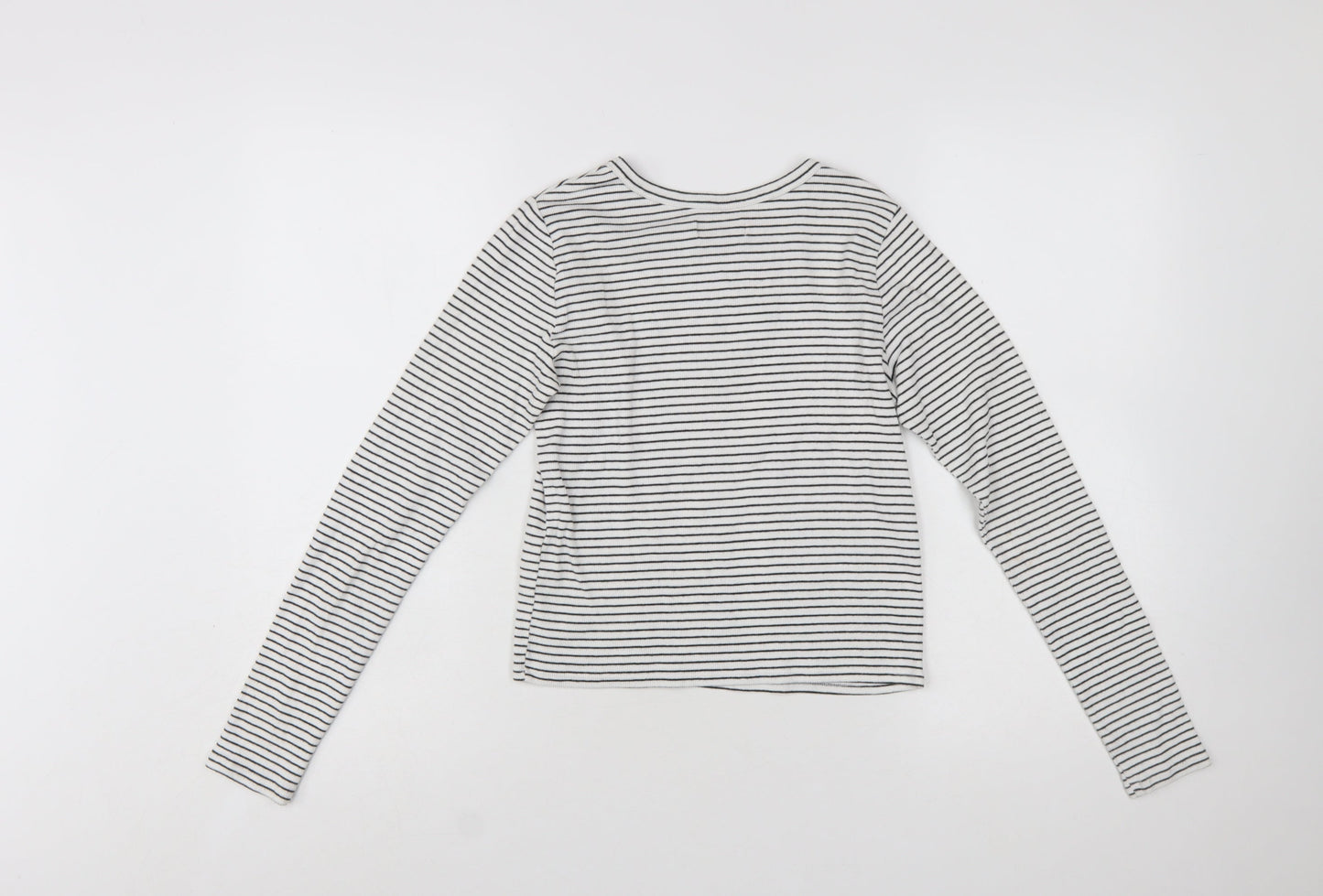 Hollister Women’s White Striped Long Sleeve Cropped T-Shirt M