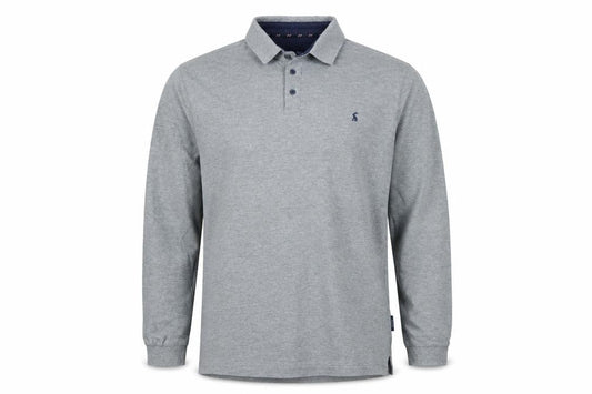 Joules Men's Grey Long Sleeve Cotton Polo Shirt Size L