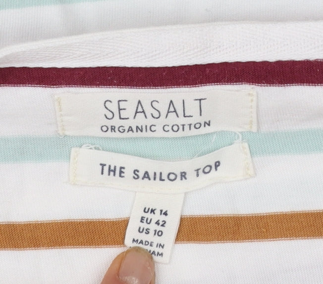 Seasalt Women’s Multicoloured Striped 3/4 Sleeve Sailor Top Size 14