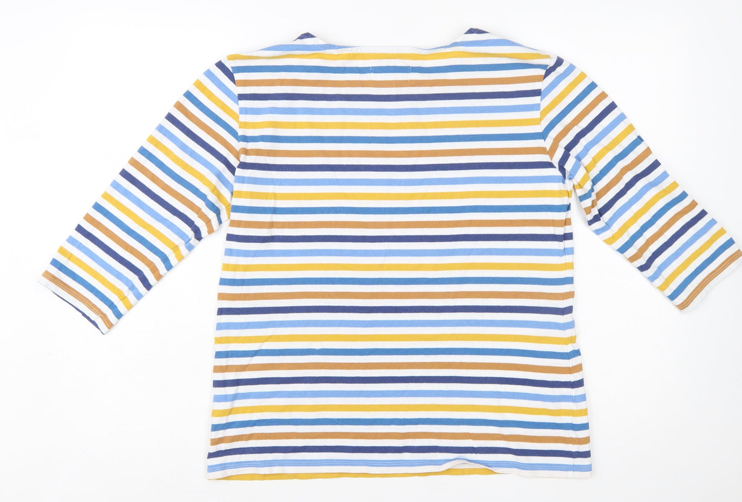 Seasalt Women’s Multicoloured Striped 3/4 Sleeve Cotton T-Shirt UK 14