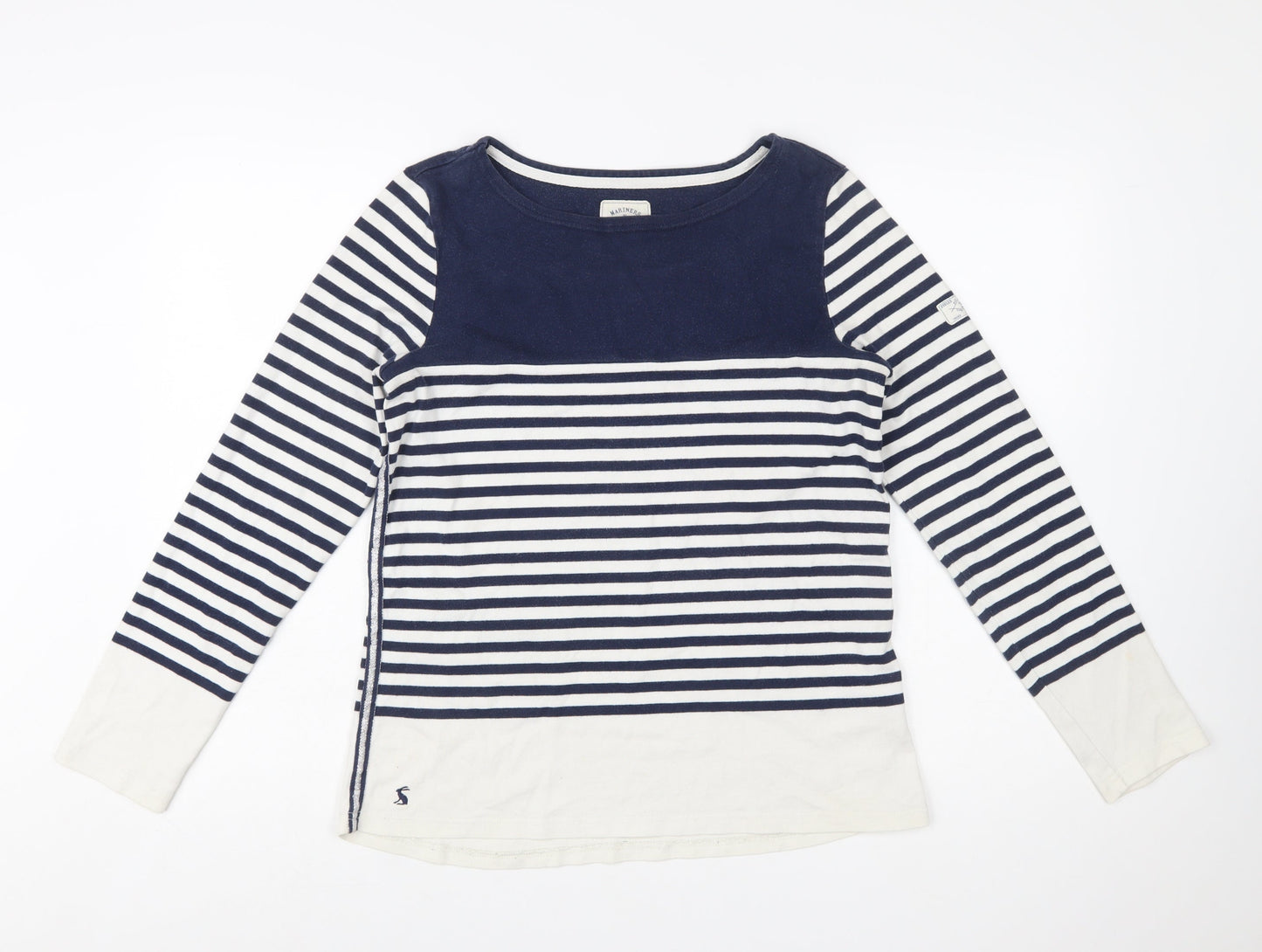 Joules Womens Blue White Striped Long Sleeve Boat Neck Cotton Top UK 12