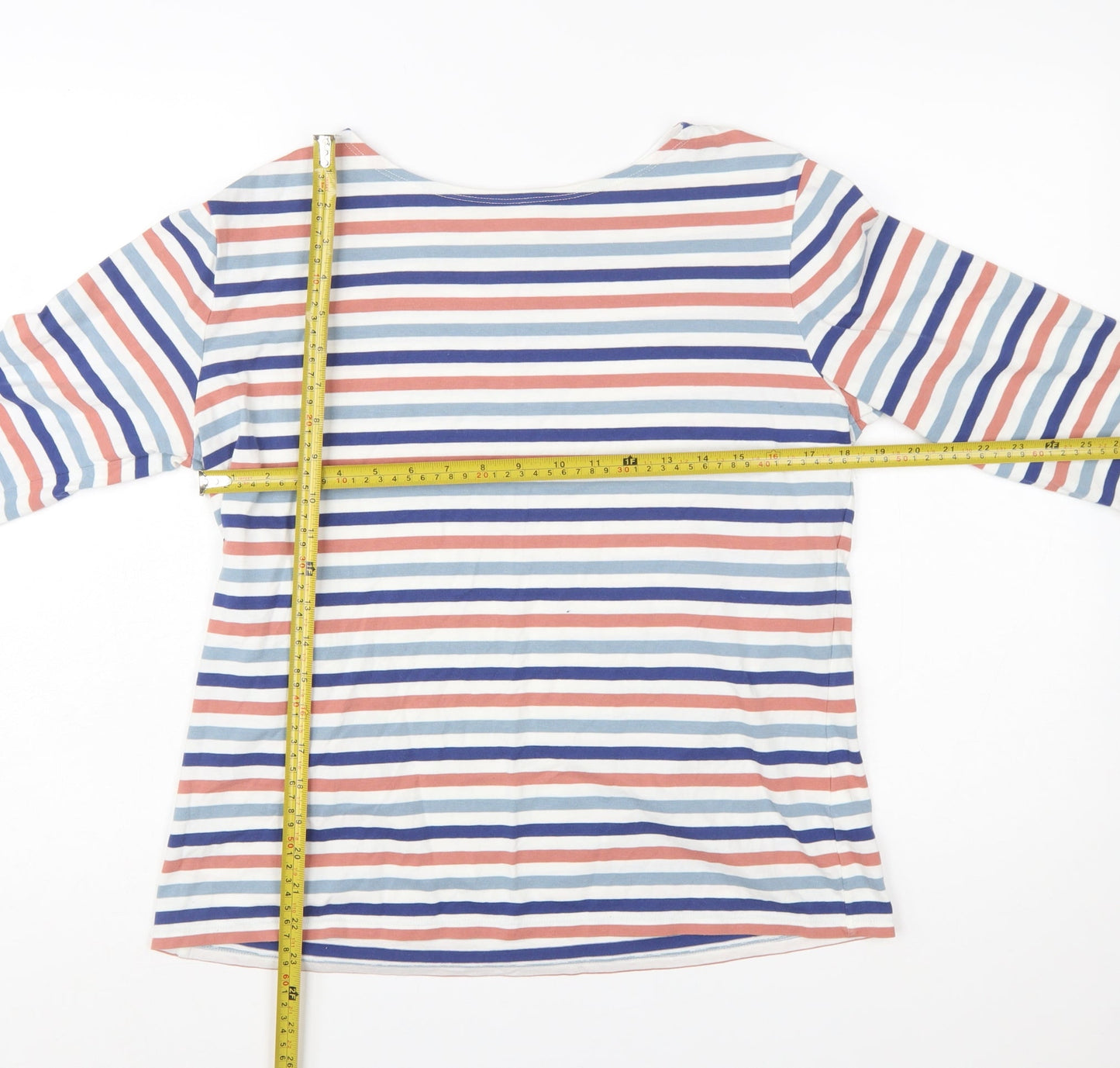 Seasalt Cornwall Womens Multicoloured Stripe Boat Neck 3/4 Sleeve Cotton Top Size 14