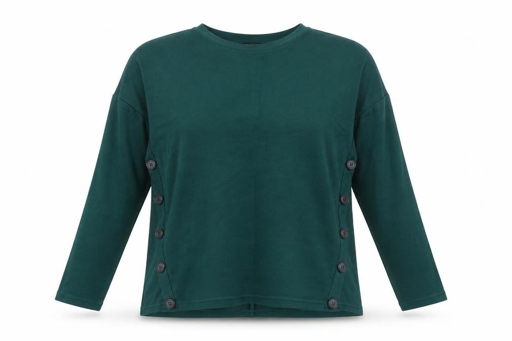 New Look Women's Green Long Sleeve Button Side Jersey Top Size 8