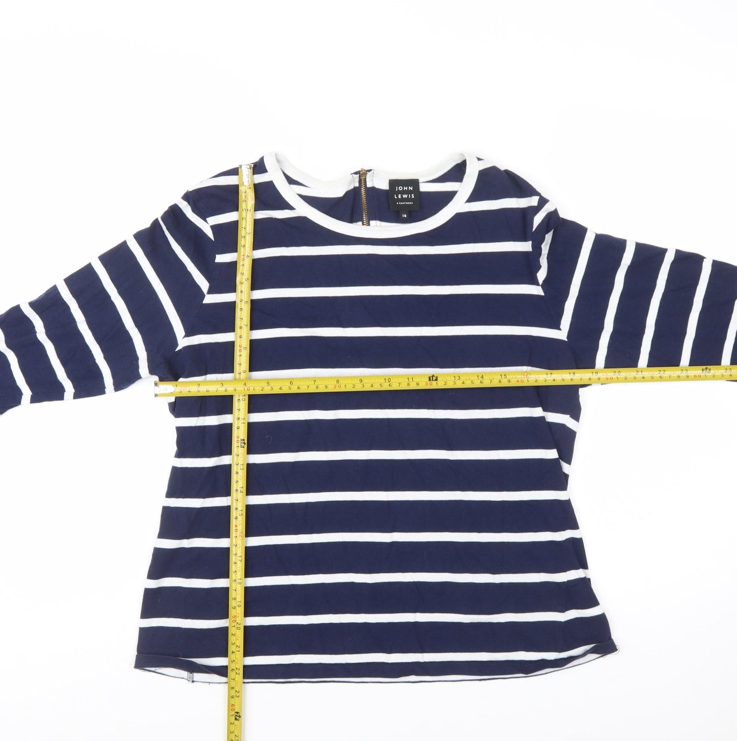 John Lewis Women Blue Striped Cotton 3/4 Sleeve Top Size 16