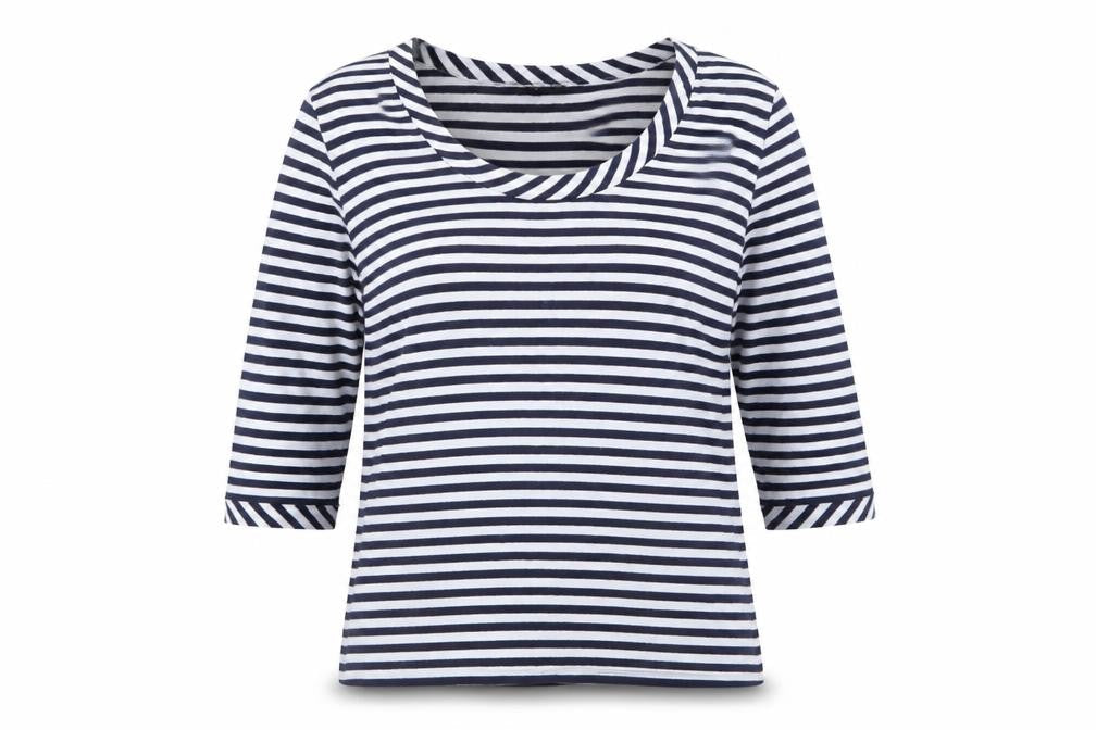 Jaeger Womens Blue Striped 3/4 Sleeve Scoop Neck Jersey Top XL