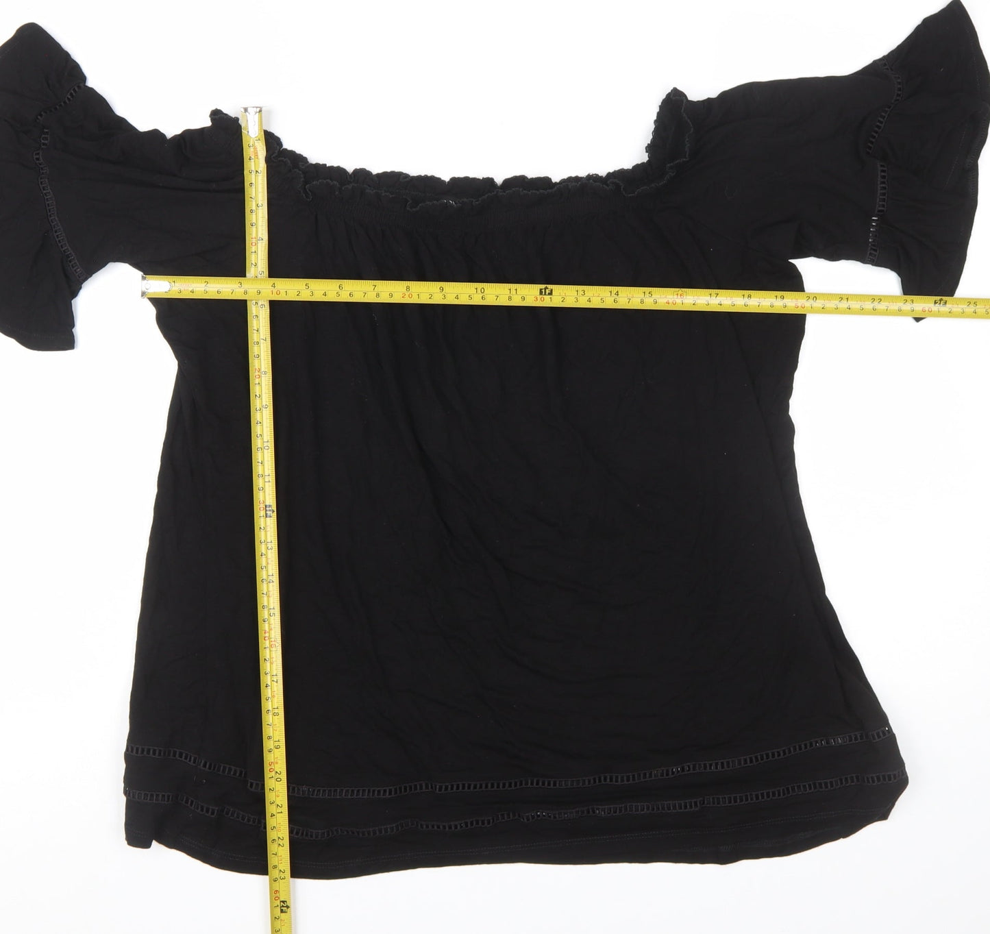 Next Women's Black Off Shoulder Ruffle Tunic Blouse Size 18