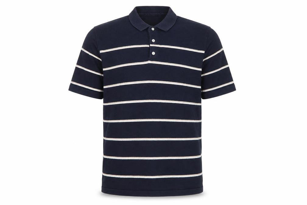 Next Men's Navy Blue Striped Polo Shirt Medium Cotton Blend