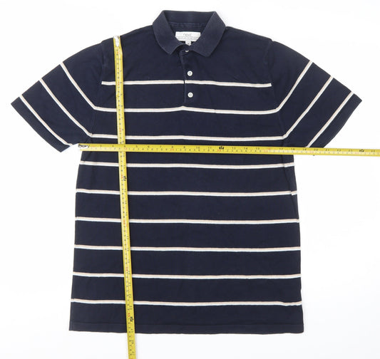Next Men's Navy Blue Striped Polo Shirt Medium Cotton Blend