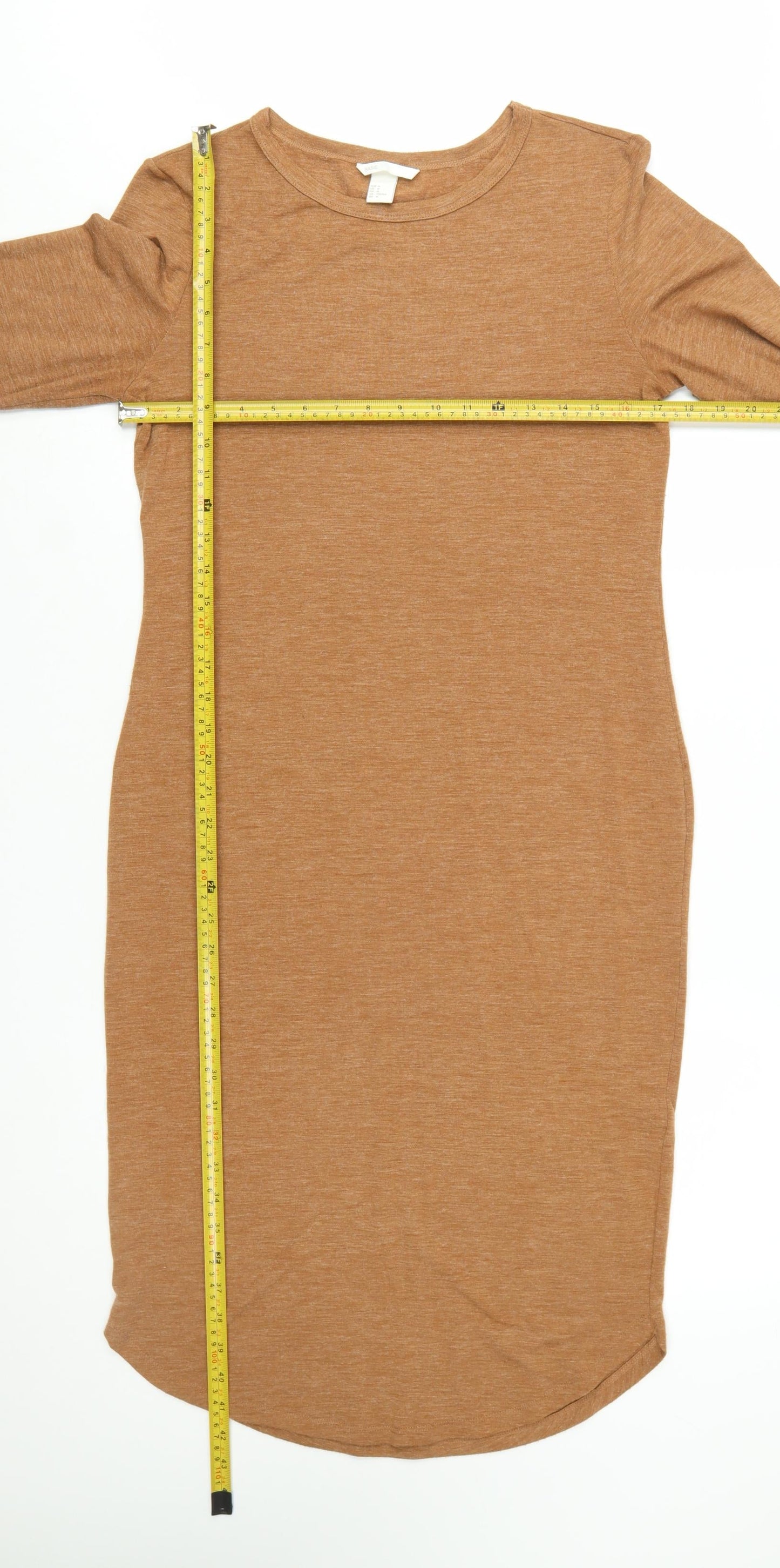 H&M Women Brown Bodycon Jersey Long Sleeve Dress Size 12