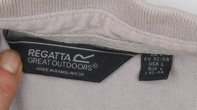 Regatta Men's Grey Long Sleeve Cotton Polo Shirt Size L