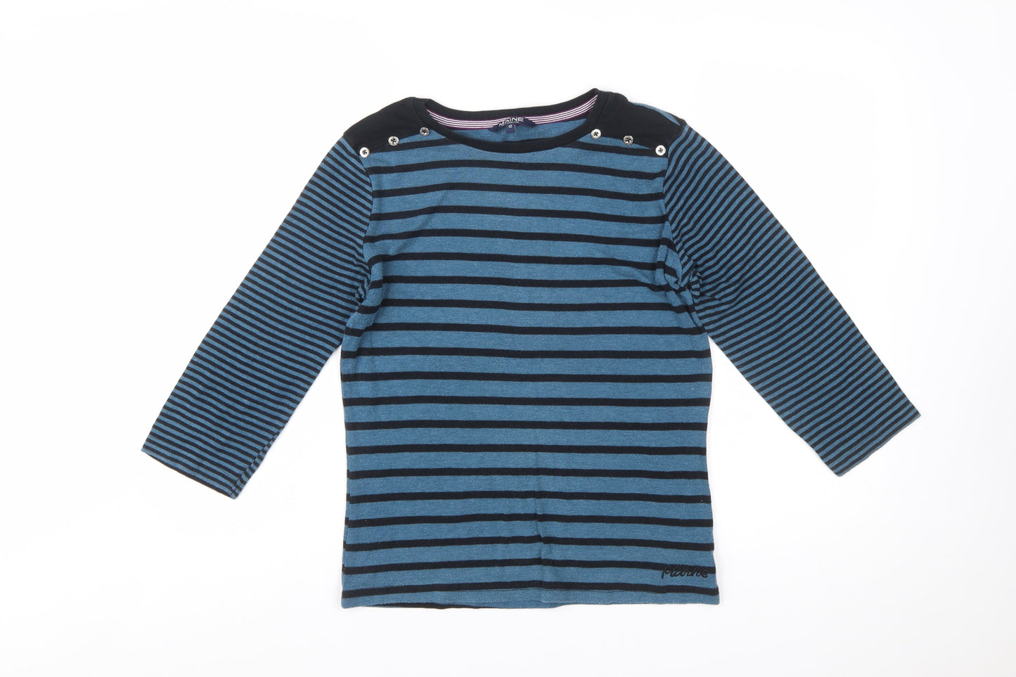 Maine New England Women's Blue Striped Long Sleeve Boat Neck Cotton Top Size 12